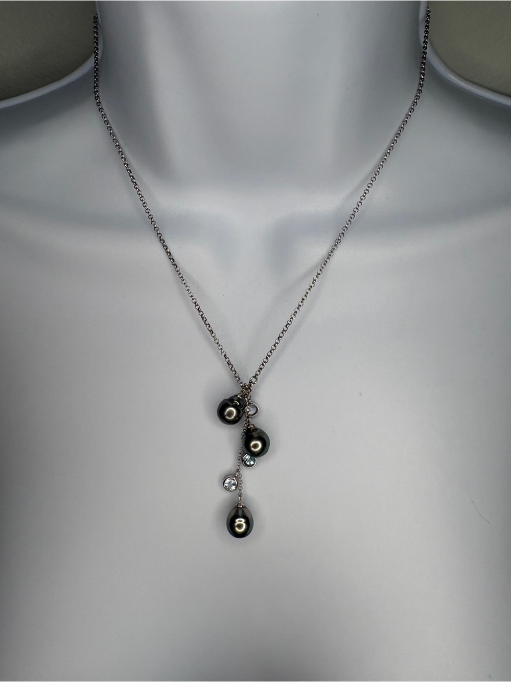 Tahitian-Style Black Pearl Drop Pendant Sterling Silver Necklace